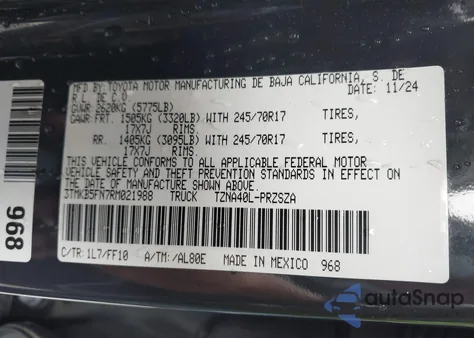 2024 Toyota Tacoma Sr5 z USA, uszkodzony, nr VIN 3TMKB5FN7RM021988